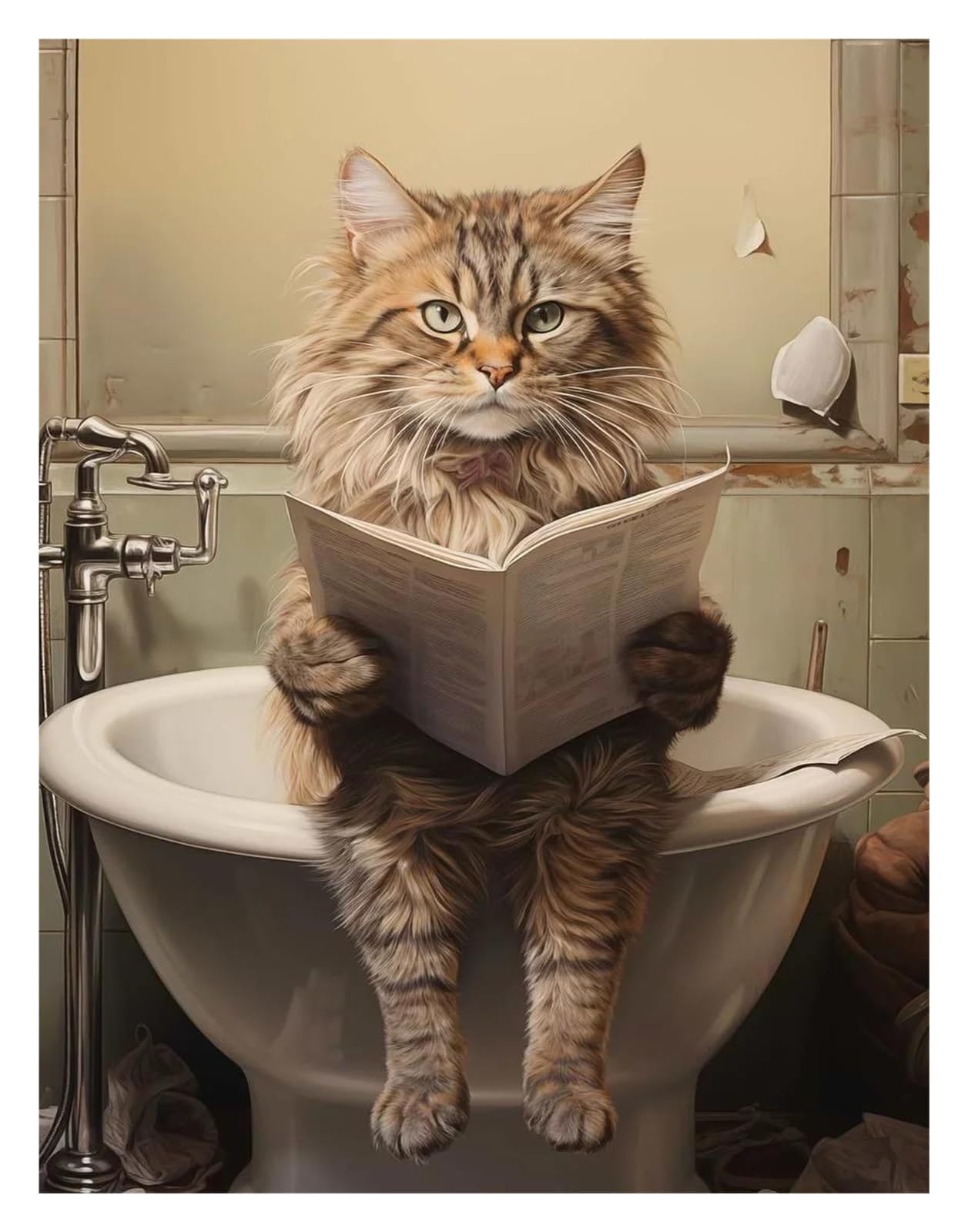 XENITE Wall Art Canvas Prints Funny Animal Rabbit Giraffe Frog Sitting On The Toilet Reading Newspaper Canvas Painting Poster Prints Wall Art Pictures Home Decor(C,50x70cm)