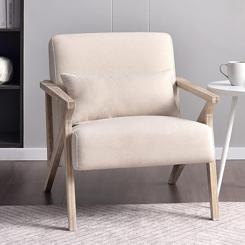 INZOY Silla moderna de mediados de siglo con marco de madera, sillón tapizado con cojín de cintura, silla decorativa para sala de estar, dormitorio,