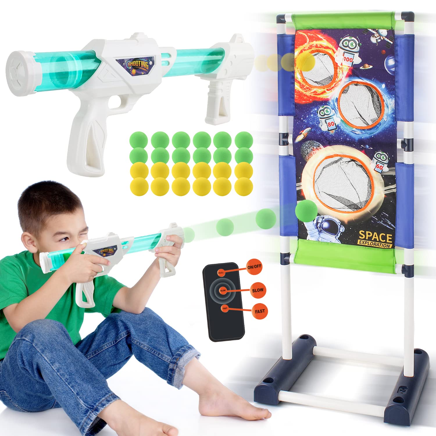 Remote Control Space Shooting Game with Blaster Guns and RC Moving Target w/ 3 Speeds - (2) Air Popp