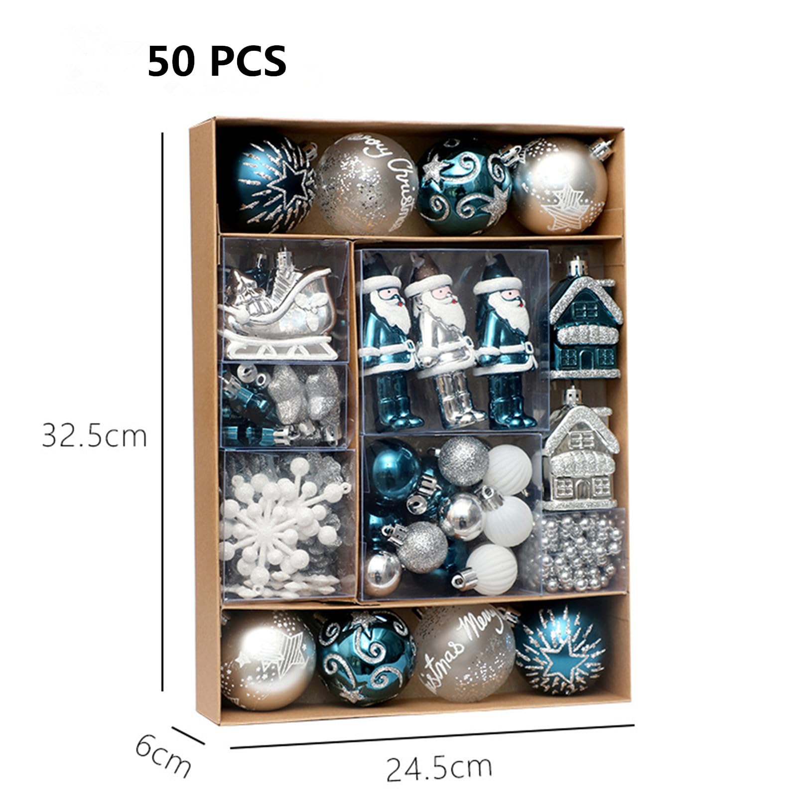 50pcs Christmas Ball Ornaments for Xmas Tree, Christmas Small Baubles Plastic Shatterproof Christmas Ornaments Set Hanging Ball Decorations for Christmas Holiday Party Decor, Blue White Silver