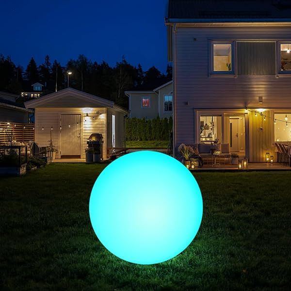 infray 12-Inch Solar Rechargeable LED Ball Light, Color Changing Solar Globe Lamp IP67 Waterproof Outdoor Garden RGB Orb