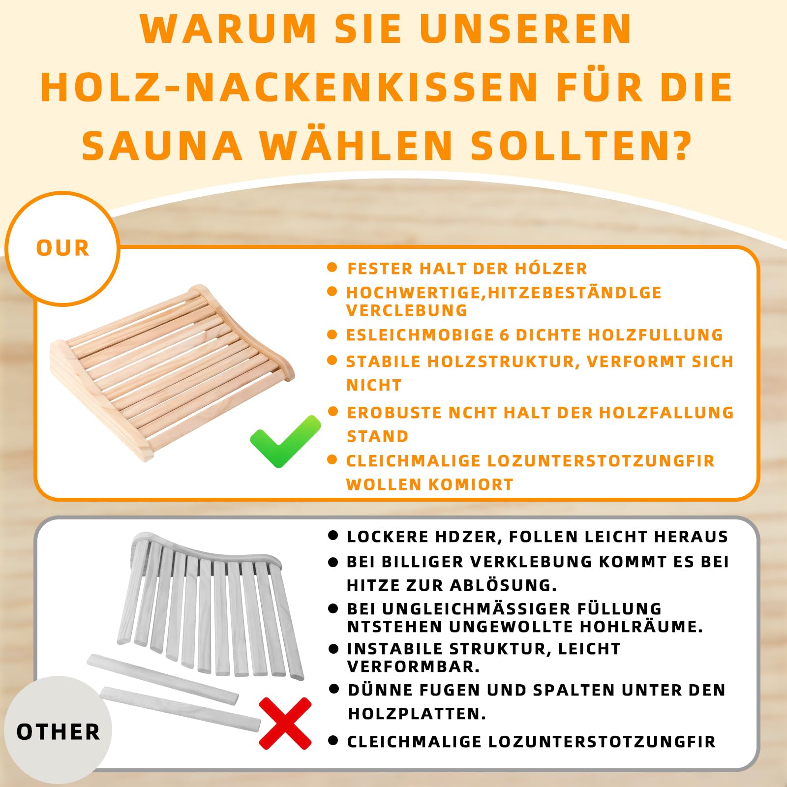 2 Stück Sauna Kopfstütze Holz, Ergonomische Saunakopfstütze Holz, Kopfstütze Sauna Holz für Sauna mit Luftzirkulation & Rutschfester Basis, Für alle Saunatypen inkl. Infrarotkabine & Dampfbad