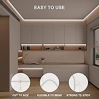 Vista 5 de 16.4ft COB Led Strip Light with Remote, 4000K Ra93+ Dimmable Bright Led COB Strip Light, White Continuous Led Strip Light for Mirror, Stair