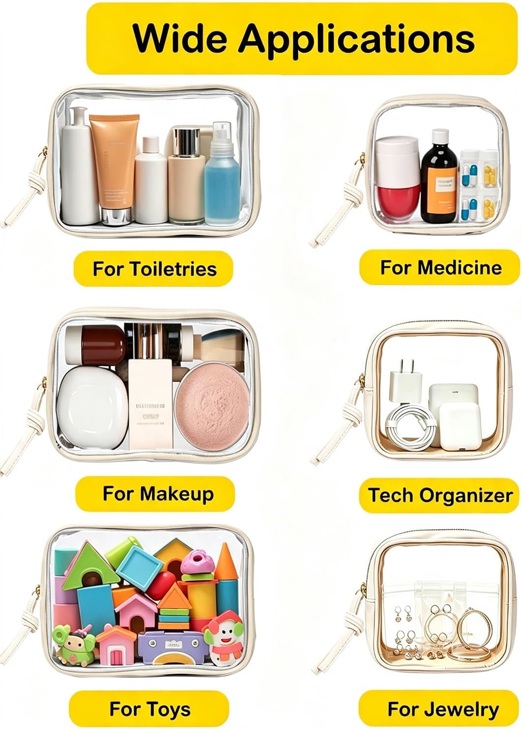 Clear Makeup Bag Organizer Set, Transparent Travel Toiletry Bag with Zipper Portable Make up Skincare Pouch Waterproof Small Cosmetic Bag Diaper Bags Compact Car Bag Organizer for Women image 5