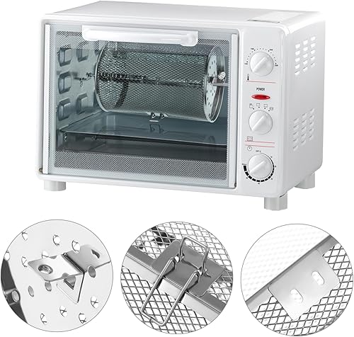 Miniatura 8 de Cabilock Cesta redonda de acero inoxidable para parrilla de asador, jaula de horno para freidora de aire, herramienta rotativa, cesta de asador,