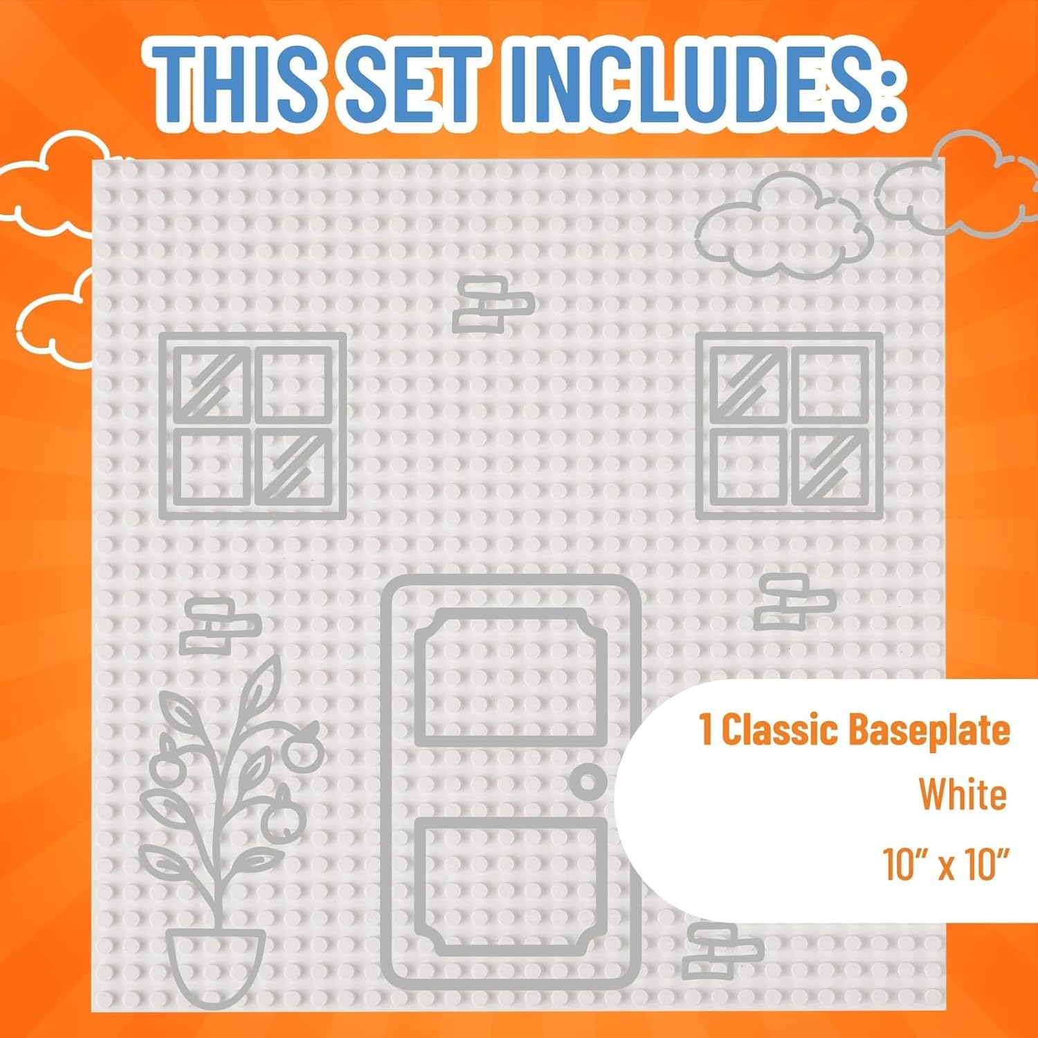 Strictly Briks Stackable White Base Plates for Building Bricks - 10x10 in 1-Pack Classic Baseplate - Compatible with Lego & All Major Brick Brands - Plastic Building Blocks Mat