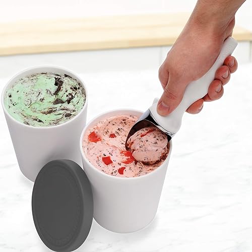 Miniatura 3 de Tovolo Tina de helado apilable con tapa de silicona ajustada para congelador, contenedor de almacenamiento para sorbete y gelato, sin BPA y apta