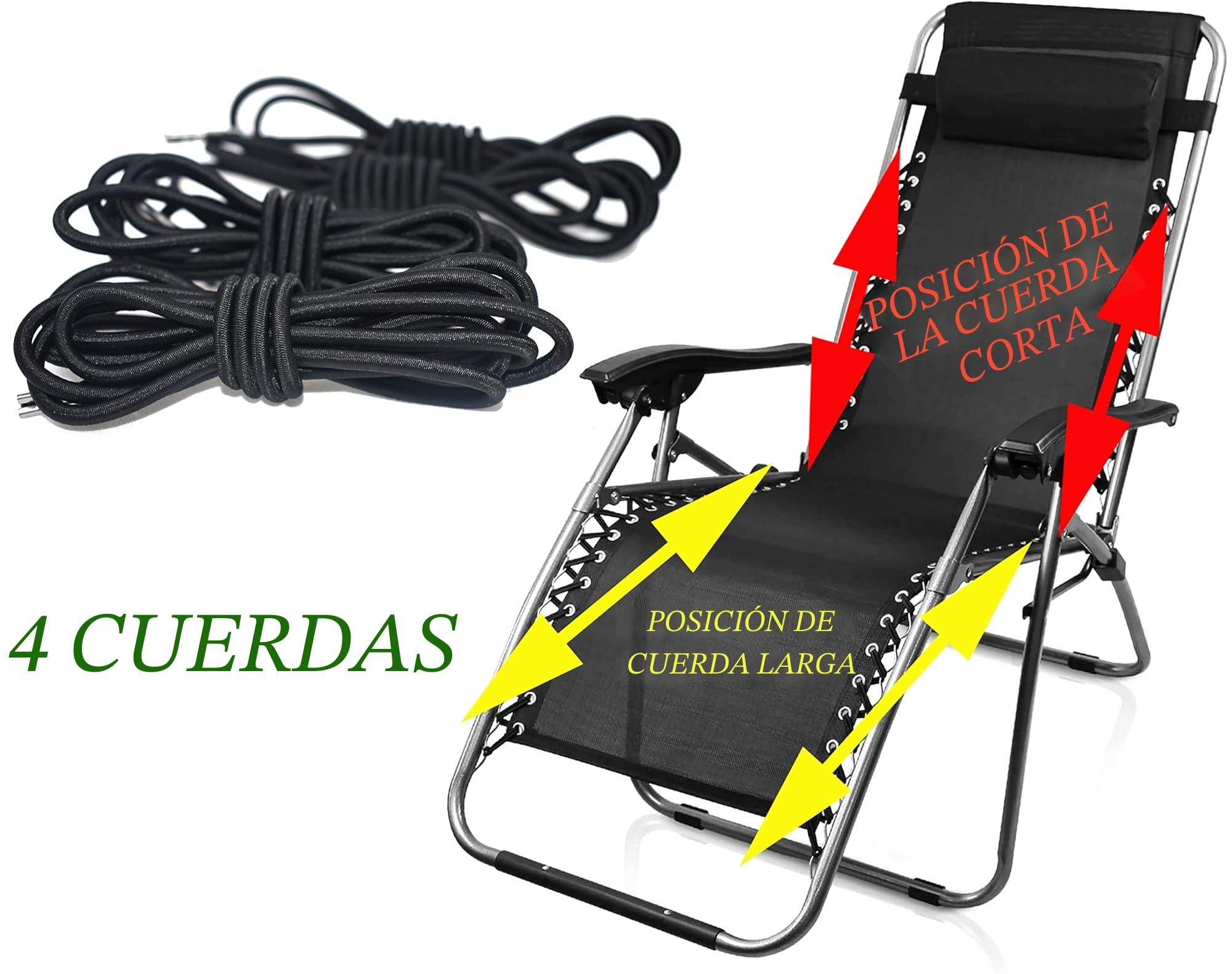 Azatemgo Tela de Repuesto Tumbona, 160 x 43 cm, Negro | Con 4 Gomas, Kit de Repuestos