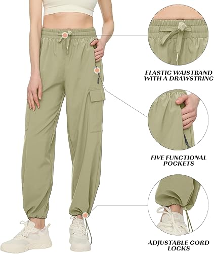 Miniatura 4 de FARUNGS Pantalones cargo de secado rápido, ligeros, tácticos, con 5 bolsillos, para mujer, cintura elástica y resistentes al agua