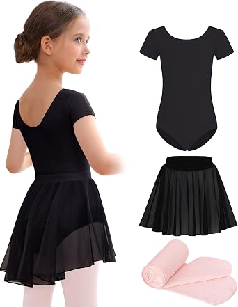 Mecceos Ballet Leotards Skirt and Tights Combo for Girls Toddler Dance Classical Gymnastics Leotard Dresses Tutu