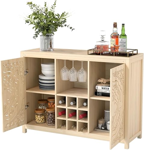 AraSyleon Wine Bar Cabinet with 2 Doors, 47'' Home Coffee Cabinet with Wine Rack