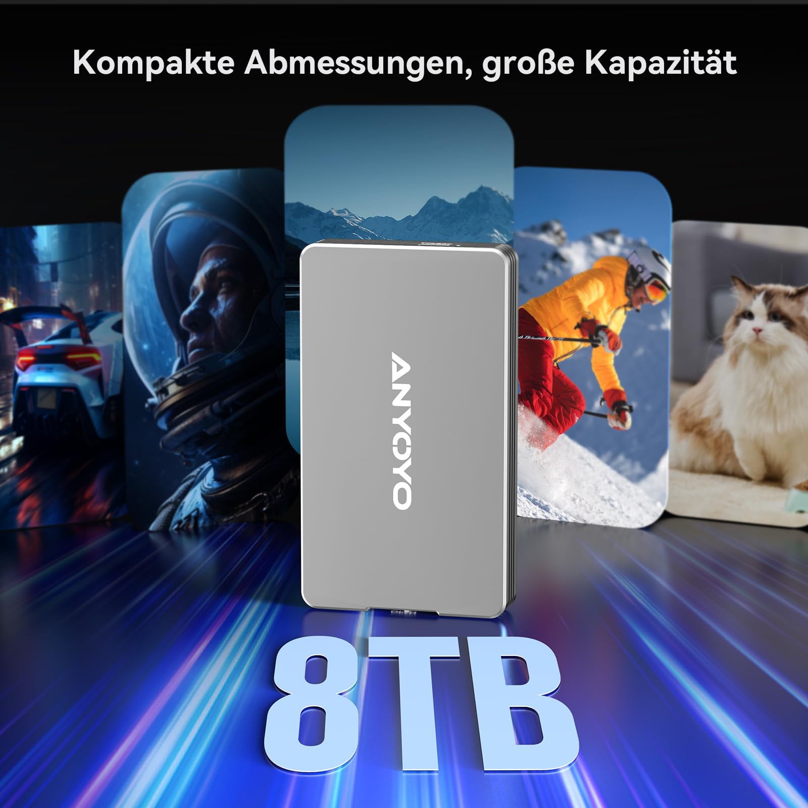 40Gbps M.2 NVMe SSD Gehäuse, ANYOYO NVMe Gehäuse kompatibel für Thunderbolt 5/4/3 M.2 SSD Gehäuse für PCIe 2280 M-Key (B+M Key), USB C Aluminium SSD Gehäuse kompatibel für USB 4/3.2/3.1