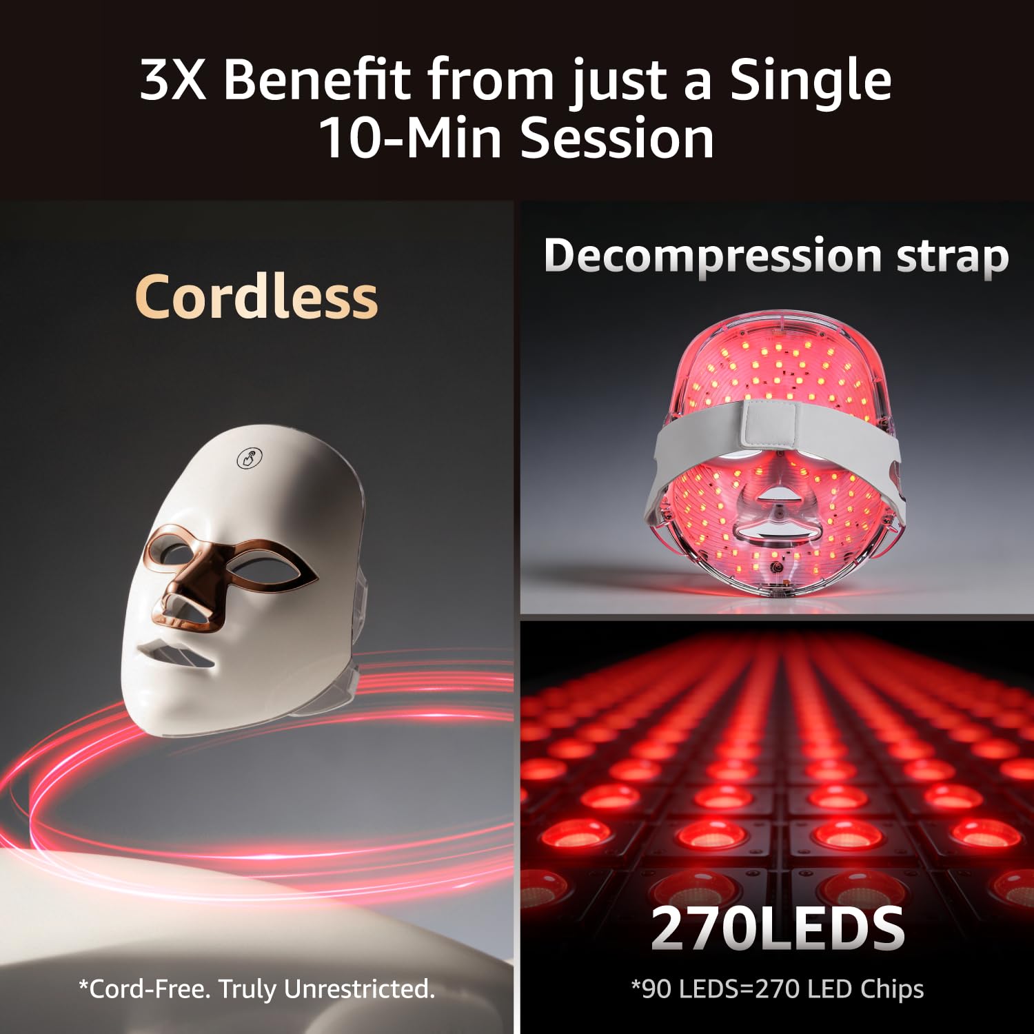 IFAE Maschera viso a LED per rughe, terapia della luce rossa per viso, senza fili, con 7 modalità di illuminazione, ricaricabile per una pelle luminosa a casa, bianca