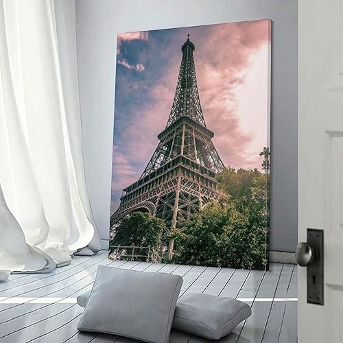 Miniatura 3 de Póster artístico de la Torre Eiffel en París, Francia, arte en lienzo, decoración de sala de estar, marco sin marco, 12 x 18 pulgadas (11.8 x 17.7