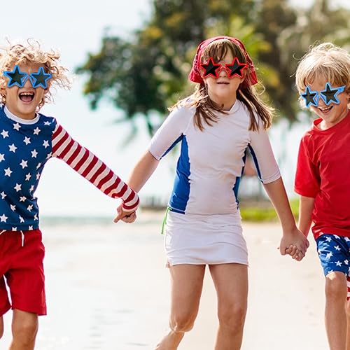 Miniatura 7 de Zuhal - 36 pares de lentes de sol patrióticos de estrellas para niños, lentes de sol patrióticos en forma de estrella roja y azul a granel,