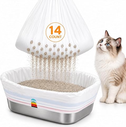 Sifting Litter Box Liners, 14 Count Drawstring Cat Litter...