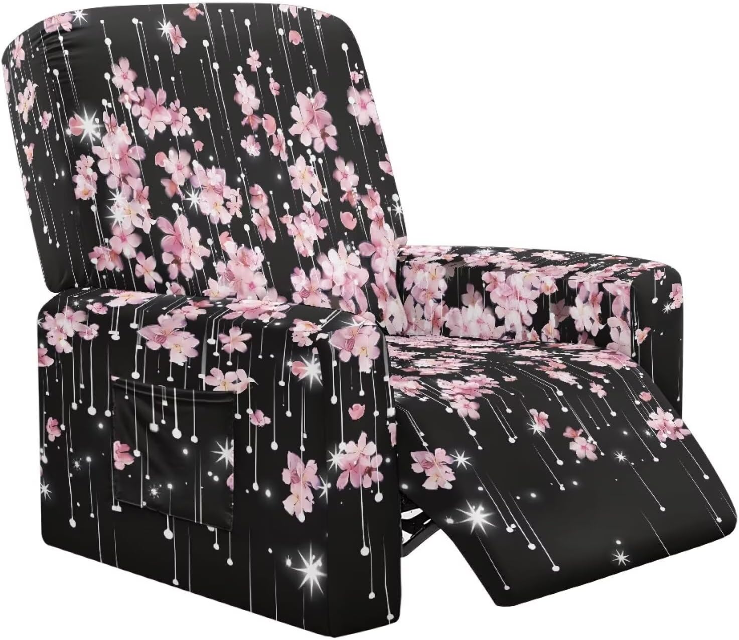 Colorful Birds Stretch Recliner Cover 4 Pieces Lazy Boy Chair Covers Recliner Sofa Slipcover Anti-Slip Fitted Furniture Protector with Elastic Bottom