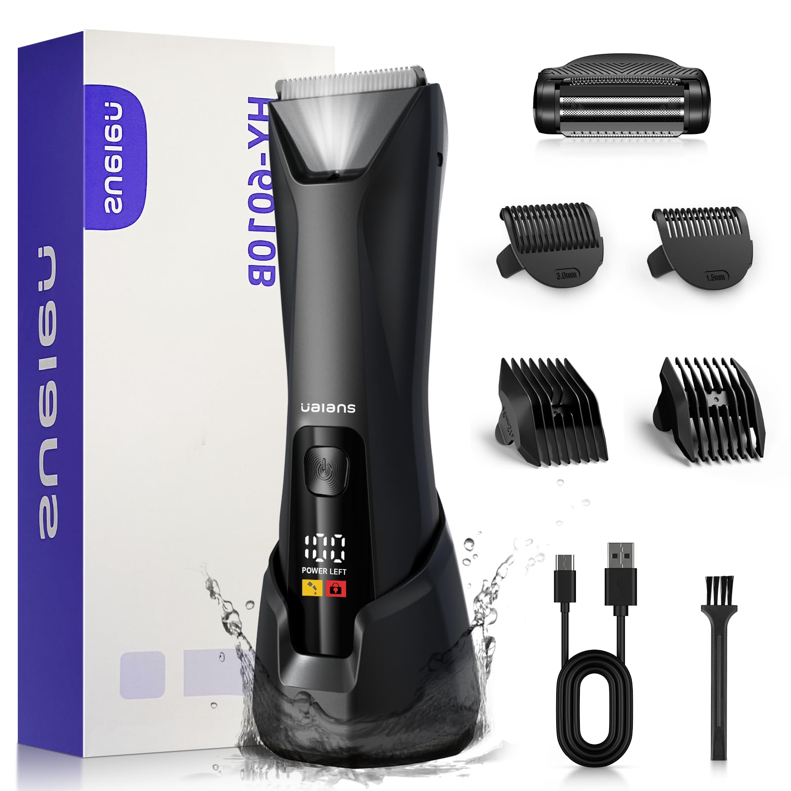 Afeitadora Corporal Masculina 2 en 1, Resistente al Agua IPX7 Con Luz LED y Pantalla, 4 Peines Para, Maquina Depilar Hombre para Axilas, Pecho y Pierna