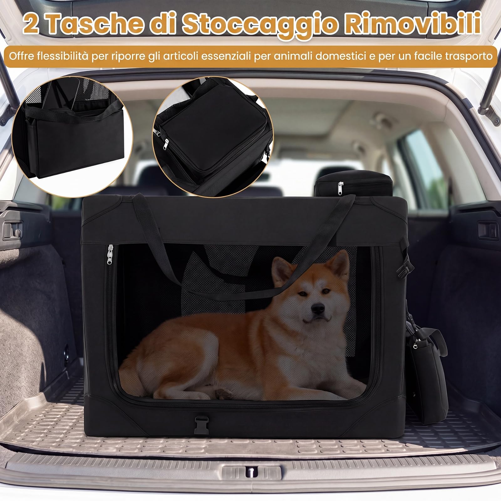 COSTWAY Trasportino per Cani e Gatti, Borsa per Cani Pieghevole e Traspirante con Morbido Cuscino, Parte Superiore Apribile, 2 Tasche Portaoggetti e 2 Manici per Animali Domestici (L,Nero)