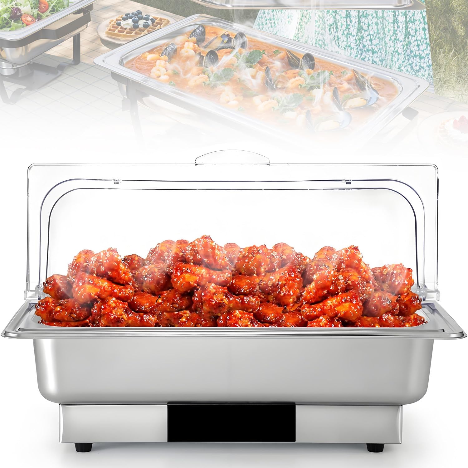 Podgrzewacz do potraw Chafing Dish 9QT z funkcją utrzymywania temperatury, elektryczny podgrzewacz do potraw ze stali nierdzewnej na przyjęcia ogrodowe, bufety hotelowe, pojemnik na ciepło 1