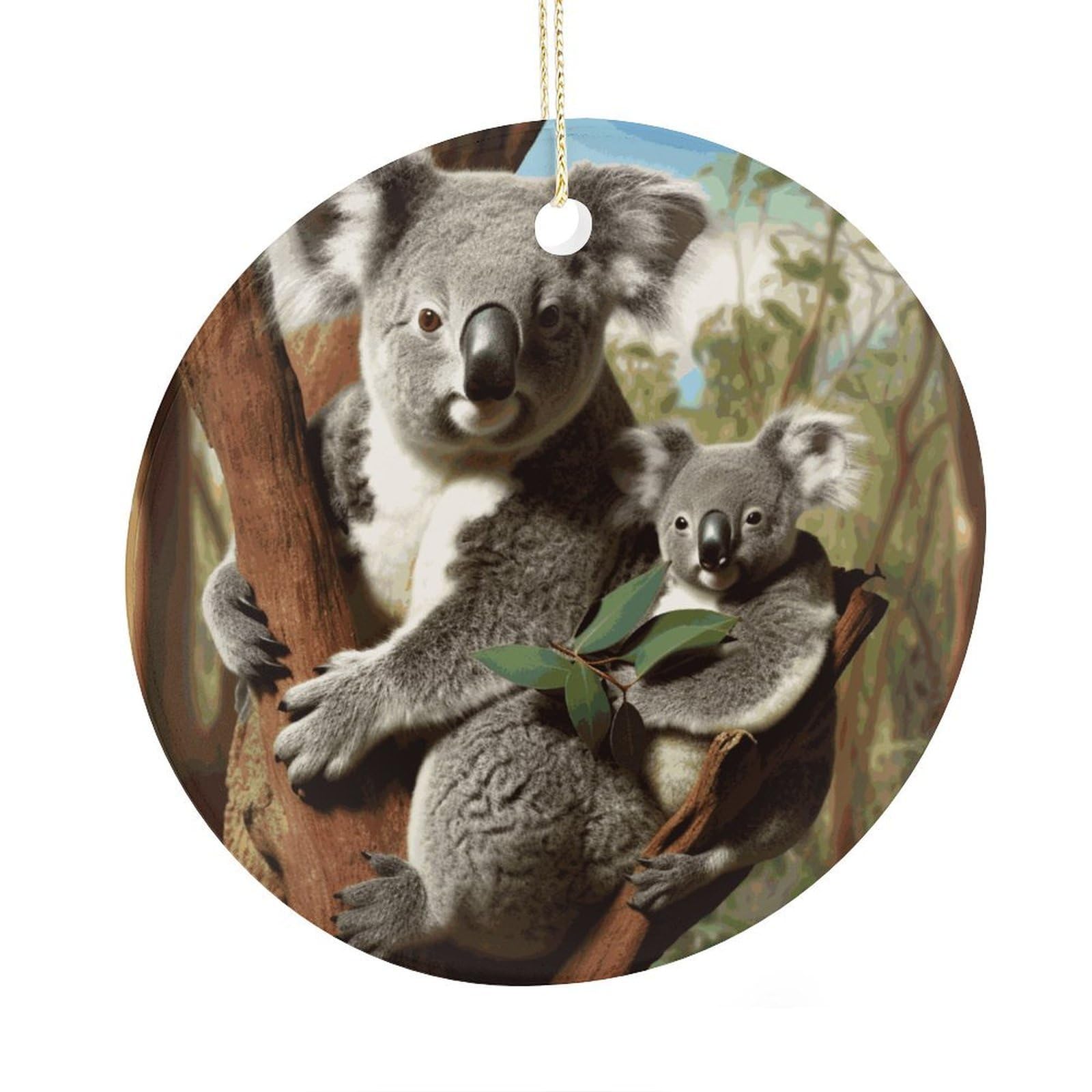 Fekiloot Style Koala Family Christmas Ornaments 2.9 Inch Round Ceramic Ornament Keepsake Thank You Gifts For Office, Room, Home - Holiday Present Ideas