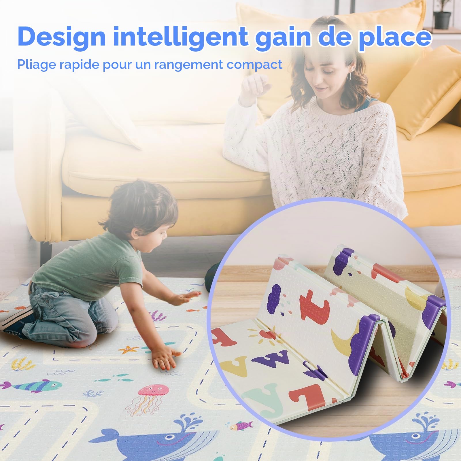 CCLIFE Tapis de Jeux Bebe Pliable Reversible Tapis éveil Bébé 196x175x1.8cm Impermeable Tapis Enfant Ramper,CushHom
