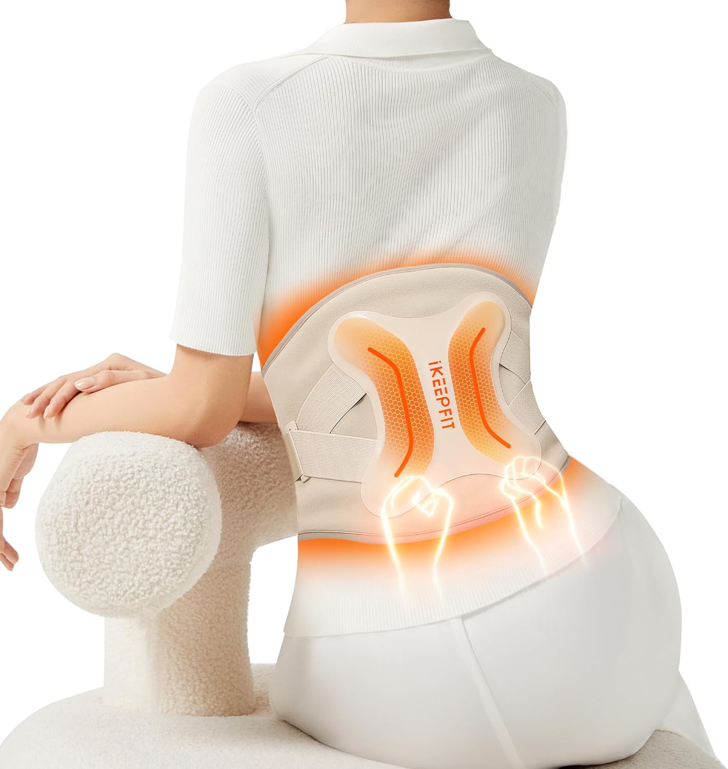 Cordless Heating Pad with Massager for Back Pain Relief: MAXwarm® 4.0, Portable Heated Back Brace with Lumbar Support for Sciatica, Large 8000mAh Battery, Christmas Gift for Women Men 70"