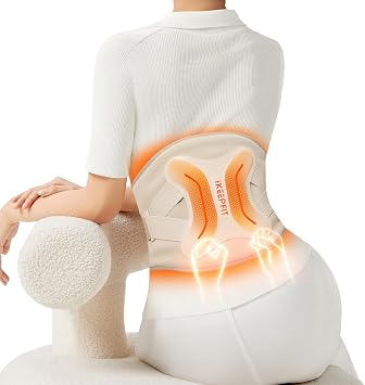 وسادة تدفئة لاسلكية IKEEPFIT مع جهاز تدليك لتخفيف آلام الظهر MAXwarm 4.0، دعامة ظهر مدفأة محمولة مع دعم أسفل الظهر لعرق النسا، بطارية كبيرة 8000 مللي أمبير، هدية عيد الميلاد للنساء والرجال 70 بوصة
