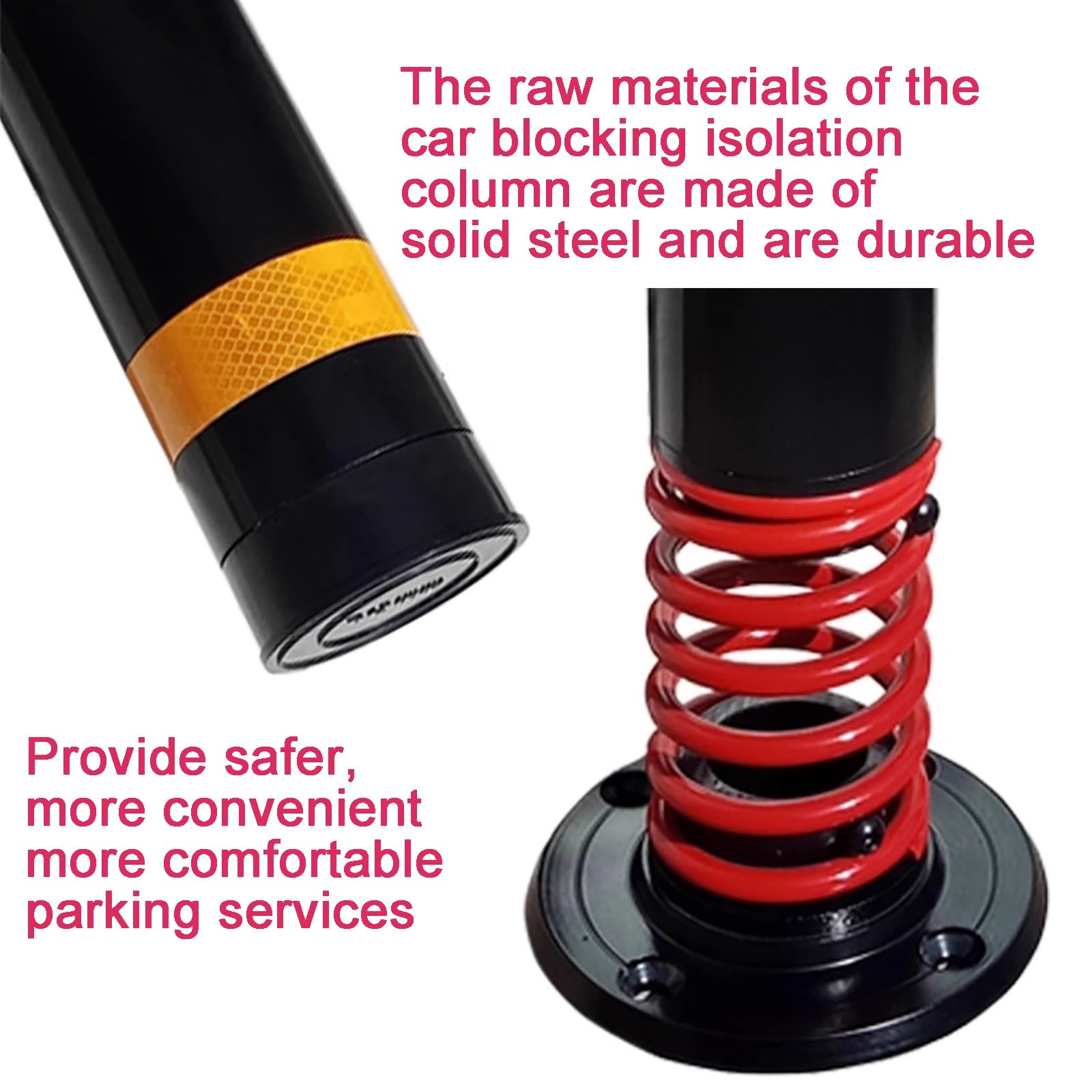 60cm Bollard de Sécurité à Ressort, Borne de Sécurité en Tuyau d'acier avec Bande Réfléchissante, Colonne Anti-Collision pour Stationnement et Zone Sensible à la Circulation(4pcs)
