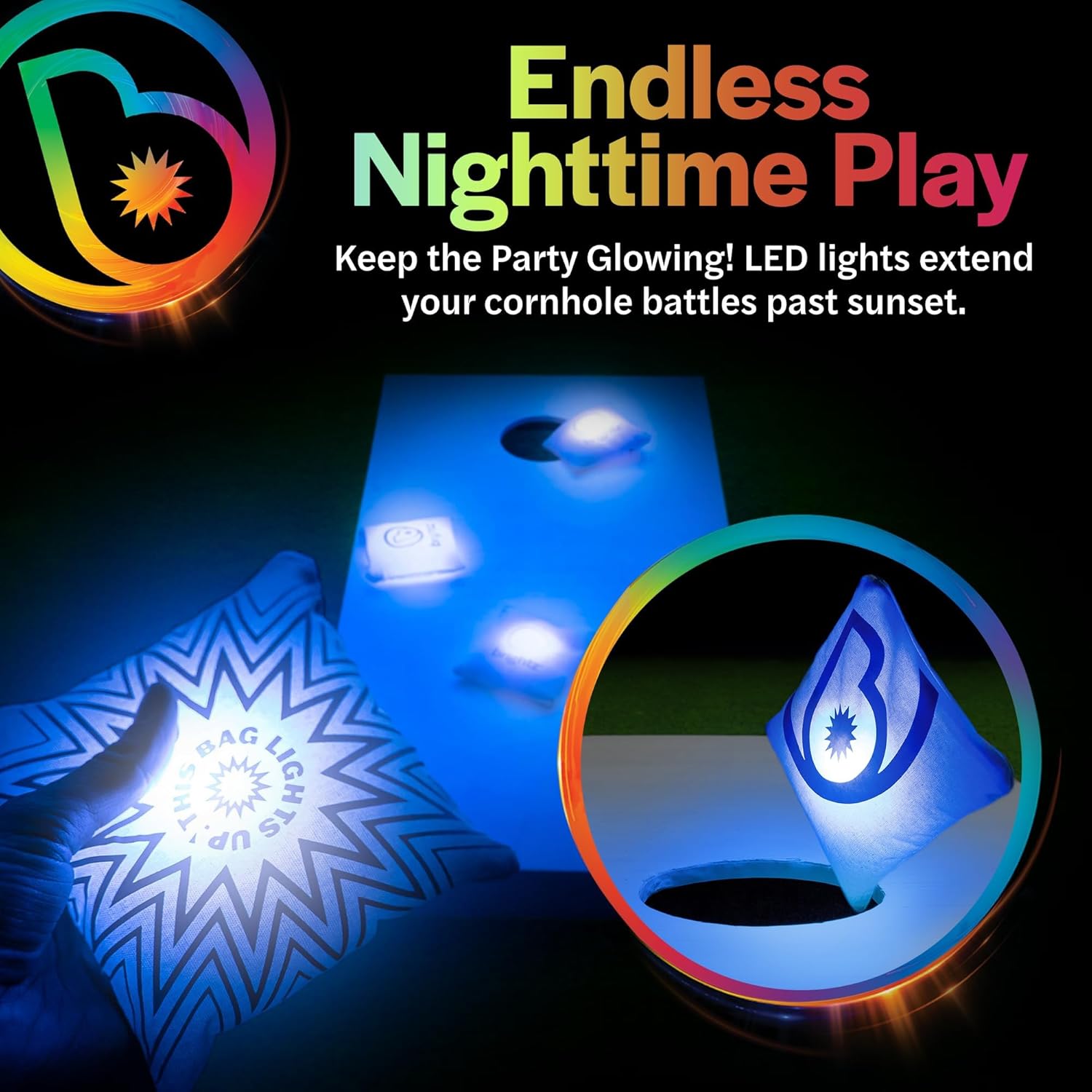 Brightz BagBrightz LED Cornhole Bags, 4-Pack - Cornhole Bean Bags That Light Up - Next Level Gameplay Experience! - 6+ Hours of Glow Time - Sold in Packs of 4 - Select Your Team Colors!
