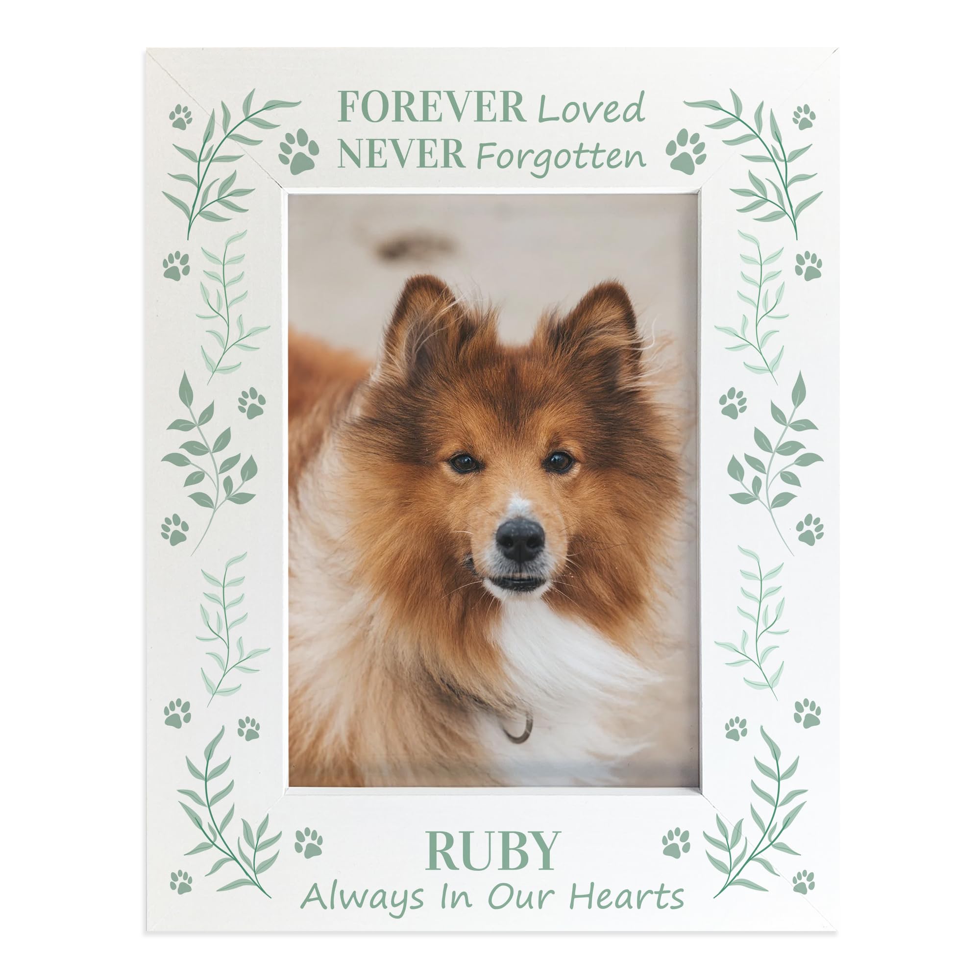 RED OCEAN Personalised Pet Memorial Photo Frame 7x5, Forever Loved Never Forgotten Dog Memorial Frame with Name, Paw Print Pet Remembrance Frame, Dog Loss Sympathy Gift