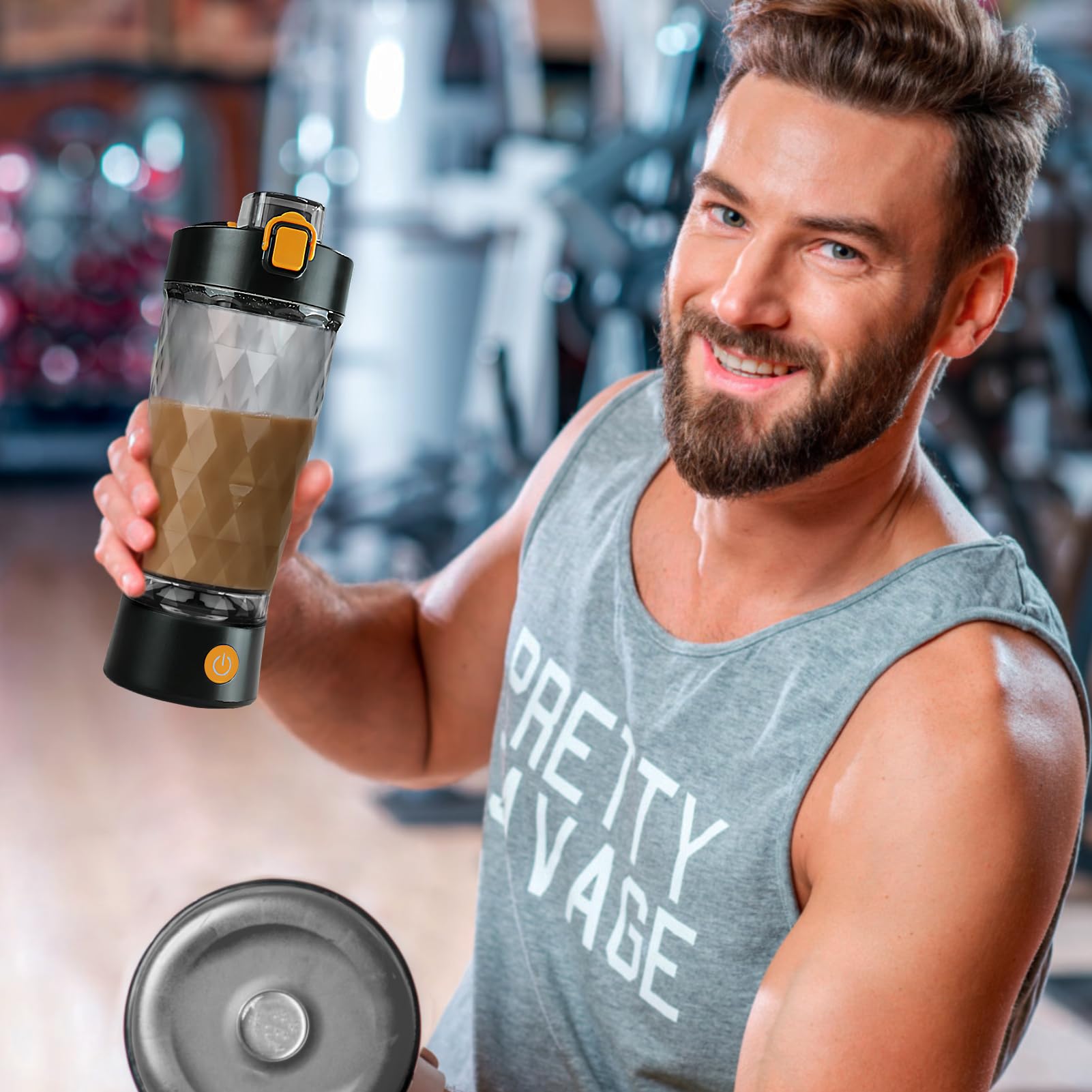 SOARFLY Elektrischer Shaker Protein Shaker Elektrisch mit Pulverfach 650ML, Eiweiß Shaker USB Wiederaufladbar für Potein Pulver und Milchshake, BPA-frei, Schwarz