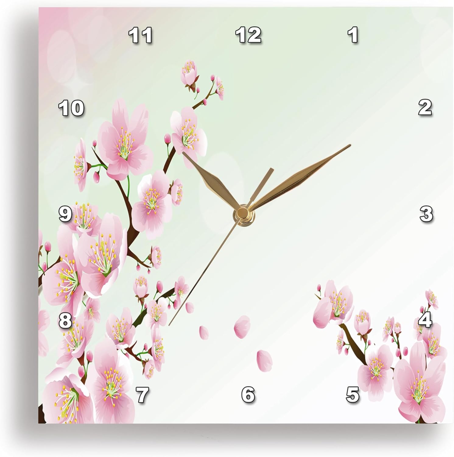 3dRose Wall Clock Silent - 15 inch - Two Pretty Sprigs of Cherry Blossoms - Flowers