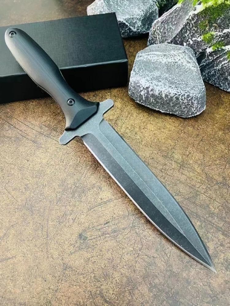 Generisch TEERMA BE9 - Großes Jagdmesser aus D2-Stahl - Feststehendes mit Scheide - Zweischneidiges Schwert mit G10-Griff - Full Tang Survival Messer für Outdoor Aktivitäten