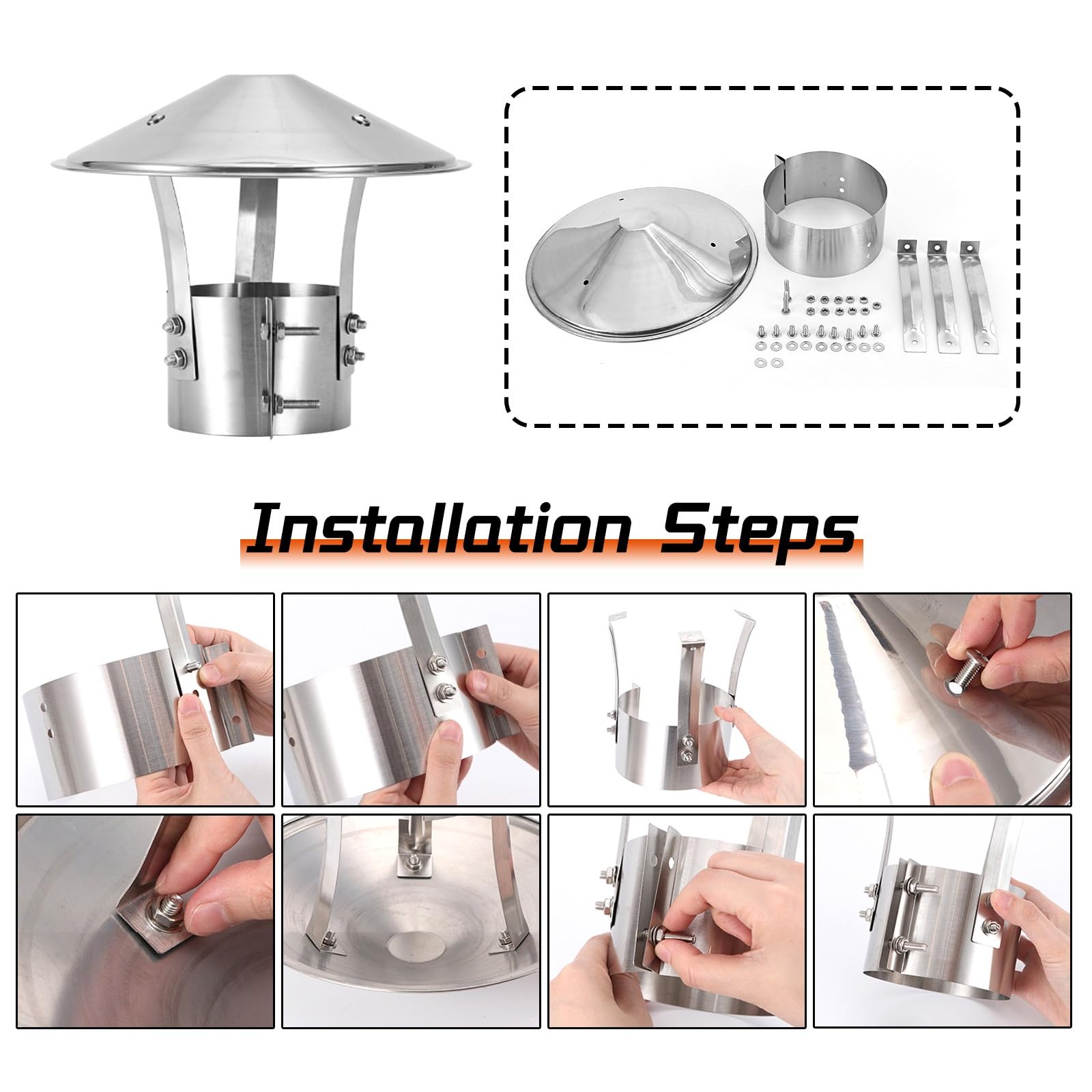 Comignolo Antipioggia Acciaio Inox Comignolo Canna Fumaria Per Camino Tetto | Tappo per Camino, Cappello del Camino Antivento Antivento Tetto Sfiato Accessori Inclusi, per Aerazione(315mm/12.5")