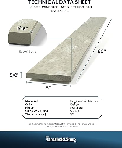 Miniatura 7 de Threshold.Shop Borde de ducha de 60 pulgadas  Umbral de mármol de ingeniería beige para sistemas de bandeja de ducha Schluter Kerdi y azulejos Redi
