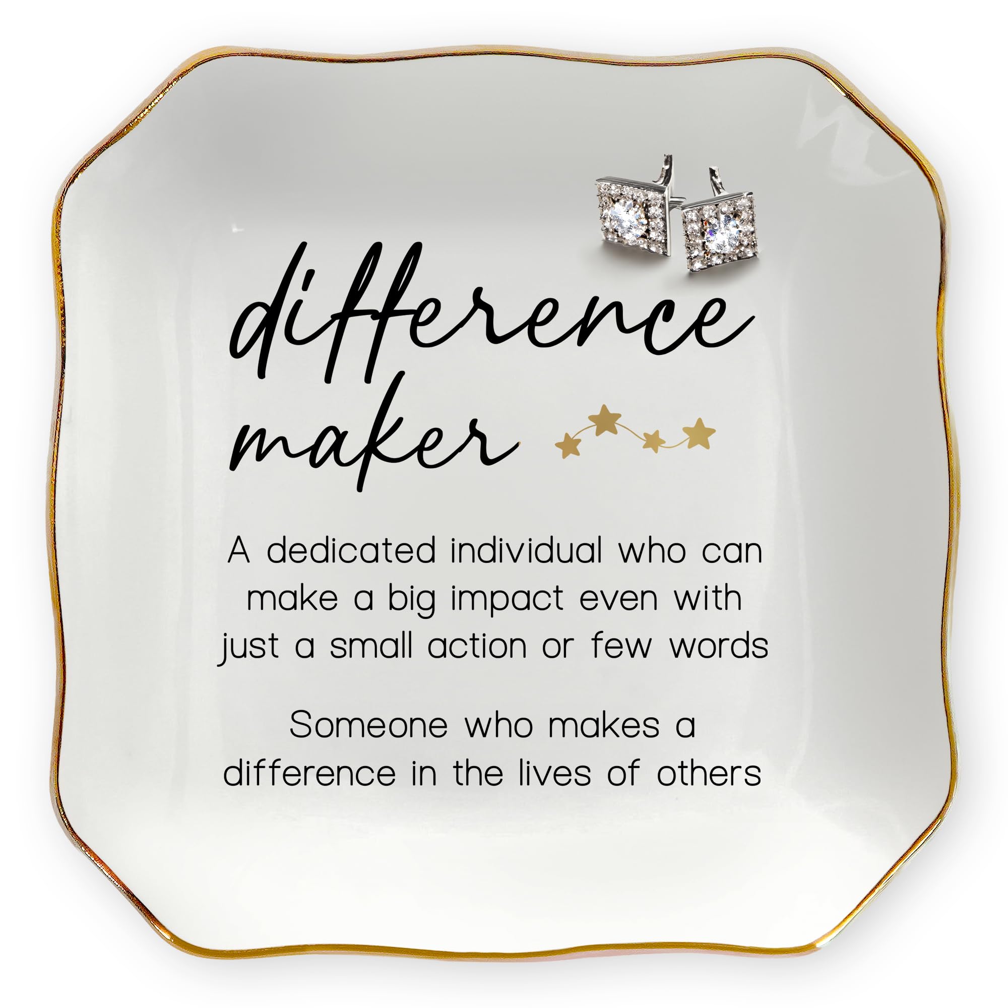 OASSIE Birthday Gifts for Women - Difference Maker 4x4 Ceramic Jewelry Dish Tray - Valentines Appreciation Thank You Gifts for Teacher Coworkers