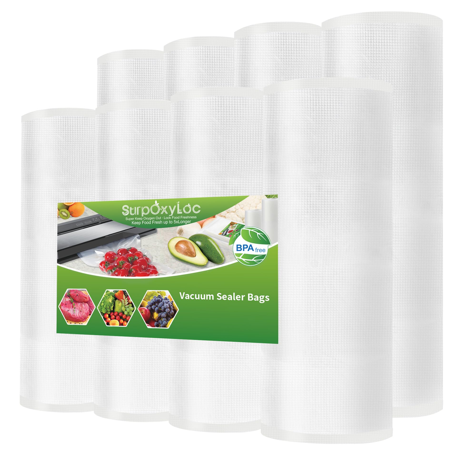 SurpOxyLoc 8 Rolls (4)20x600cm and (4)28x600cm Vacuum Food Sealer Bags Rolls,BPA and LFGB Free,Vacuum Freezer Bag,Compatible with Any Vacuum Sealer(Total 4800cm)