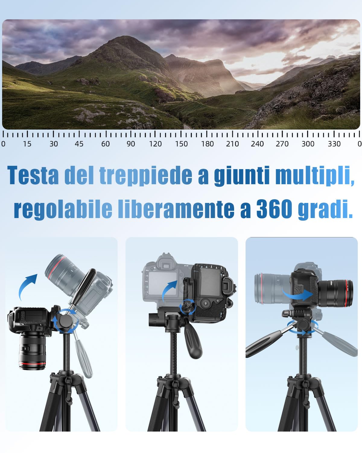 POLAM-FOTO Treppiede per fotocamera da 188 cm, treppiede Porfessional in alluminio resistente, treppiede compatto con borsa per il trasporto, con supporto per telefono grigio