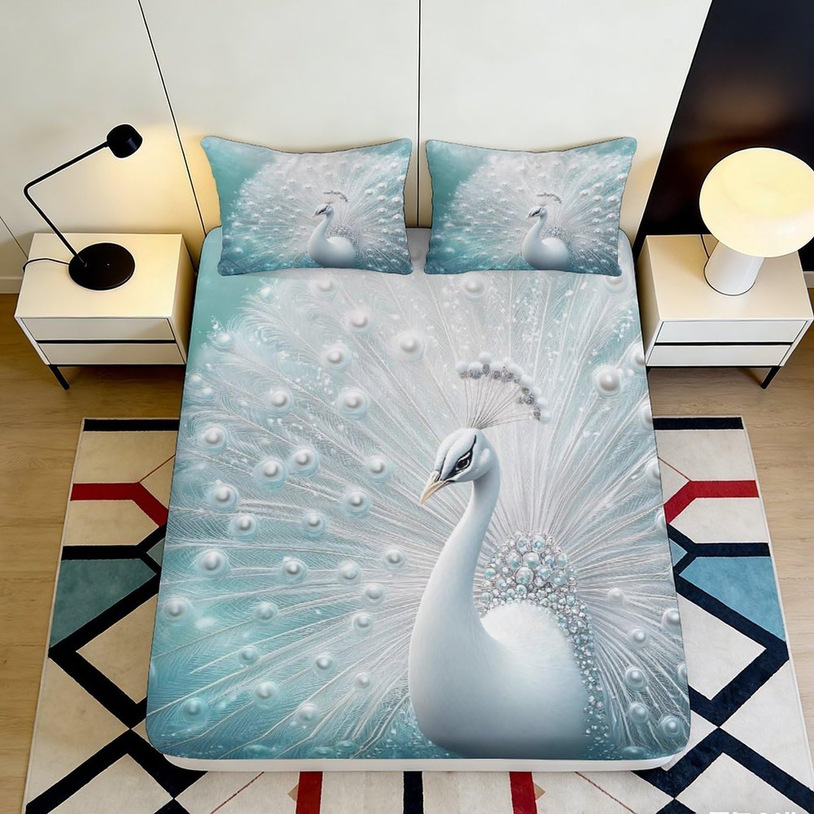 3D Printed Peacock Fitted Sheet Microfiber Deep Pocket Non-Slip Bedroom Bedding Peacock Mattress Fitted Cover 90x200x25cm 90x200x25cm