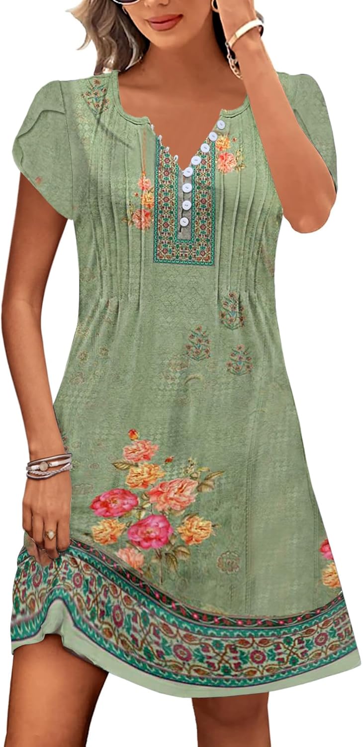 ETCYY Women’s Casual Dress Short Sleeve Sundresses Vacation Summer Dresses 2025 Beach Spring A-Line Tshirt Dress with Pockets