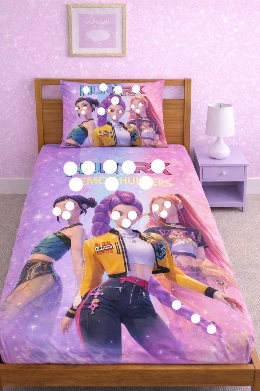 Le Delite HUNTRXK POPS K Kids Single Bedsheet with Pillow Cover – Cartoon Design, Soft Microfiber Fabric, 16x19 Inch with Pillow Cover, Premium Printed Bedsheet for Girls Bedroom (Single Size)-image-16