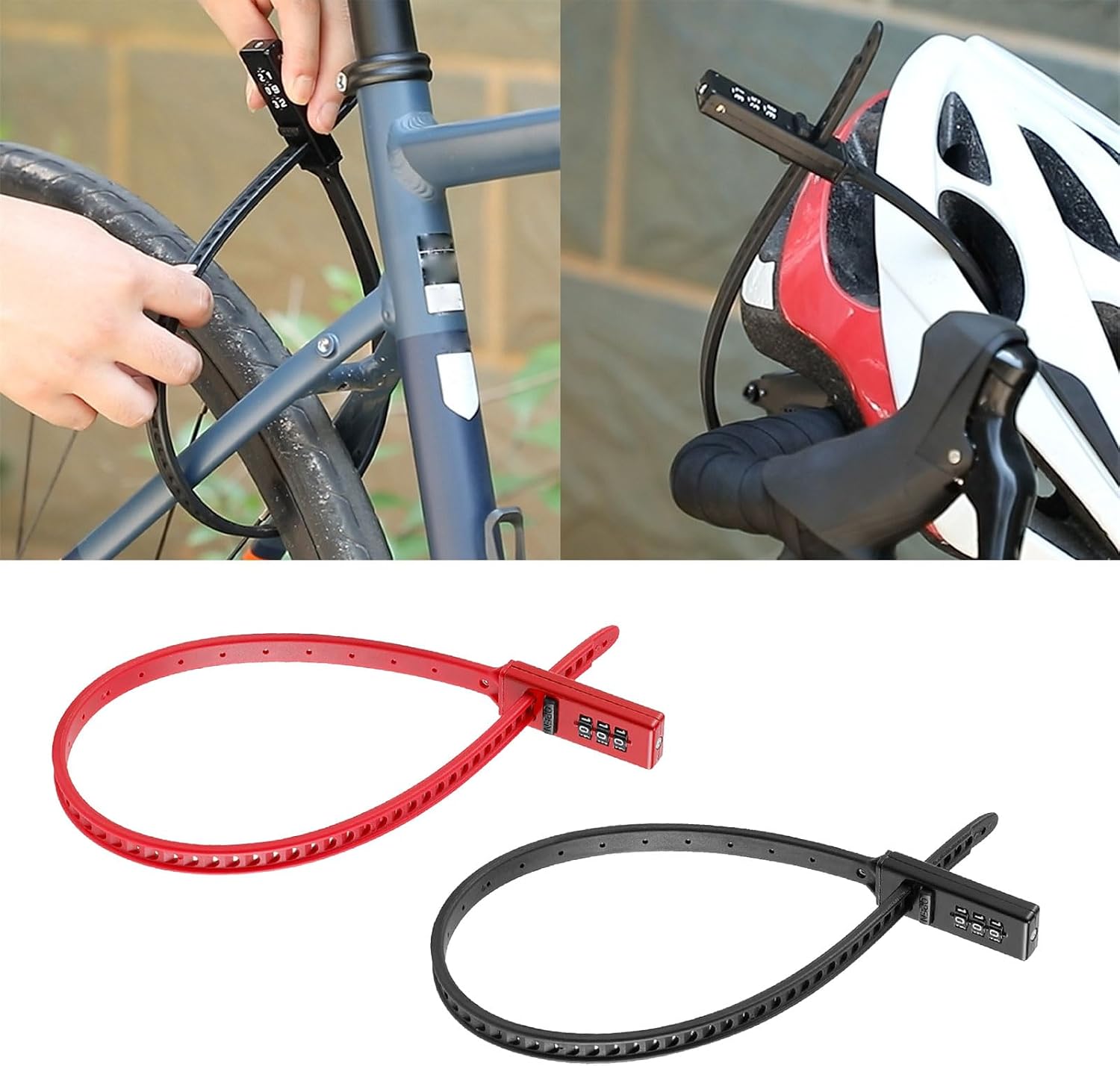 PURPLELILY Bicycles Lock Multifunction Adjustable Bicycles Lock Zips Tie Lock Bikes Luggage Scooter Lockers with 3 Digit Passwords, Black
