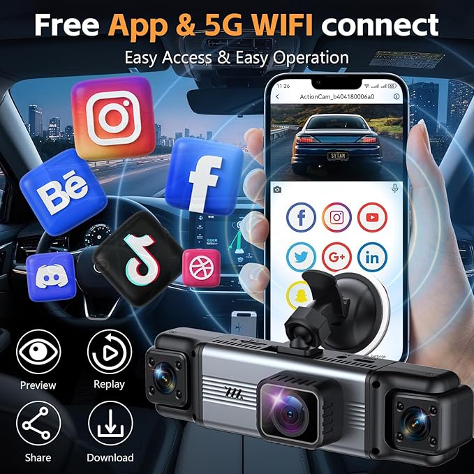 Cámara para carro 4 canales 360°, 4K + 1080p con WiFi miniatura 6