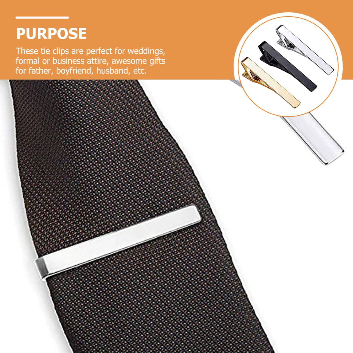 Angoily 3 Stück pack Klassische Krawattenklammern aus Kupfer für Herren Modisches Accessoire in Silber Gold und Schwarz Geeignet für Partys und Weihnachten
