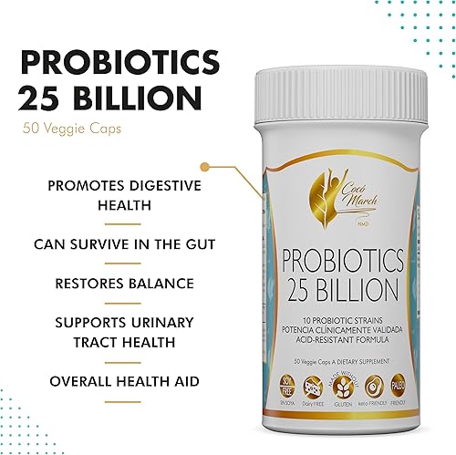 Miniatura 4 de Coco March Probiotic 25 mil millones - 10 cepas probióticas, fórmula resistente a los ácidos de alta potencia para adultos y niños, sin gluten, sin