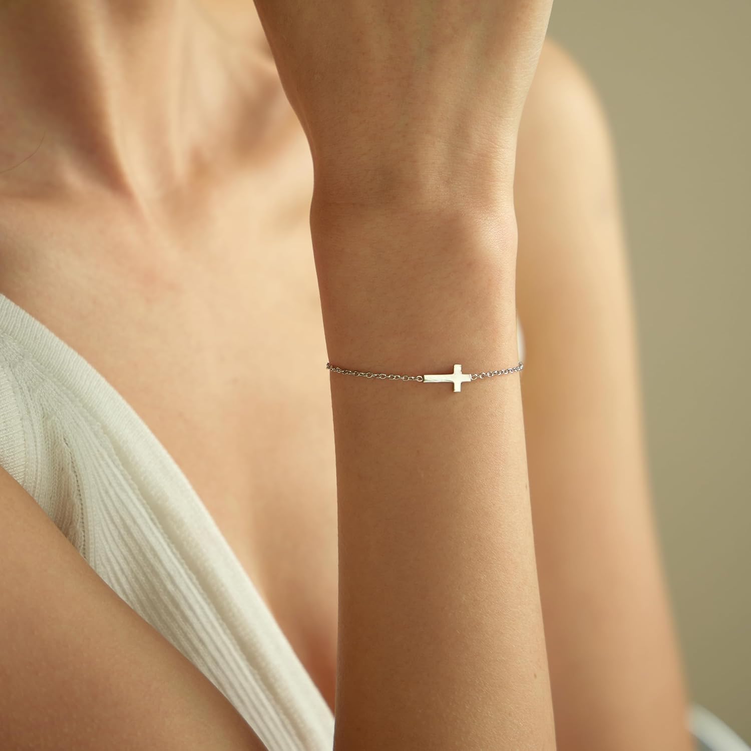 Cross Bracelet for Women, 18K Gold Plated Dainty Pearl Beaded Cross Bracelets, Adjustable Stainless Steel Trendy Wedding Bridesmaid Jewelry, Christmas Gifts - Image 3