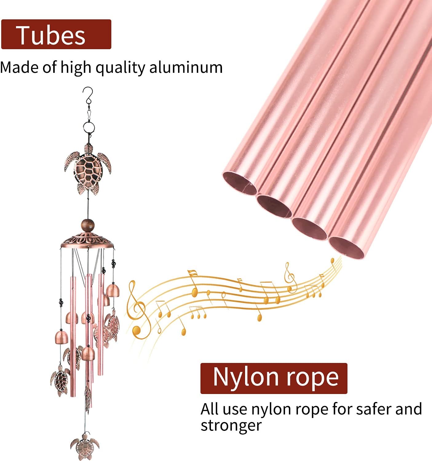GUIFIER Large Turtle Wind Chimes for Outside, Tortoise Windchime Sympathy Hanging Wind Chime Memorial Wind Chimes with Aluminum Tubes, Deep Tone Wind Bells with Hook Turtle Outdoor Decor(36 Inch)