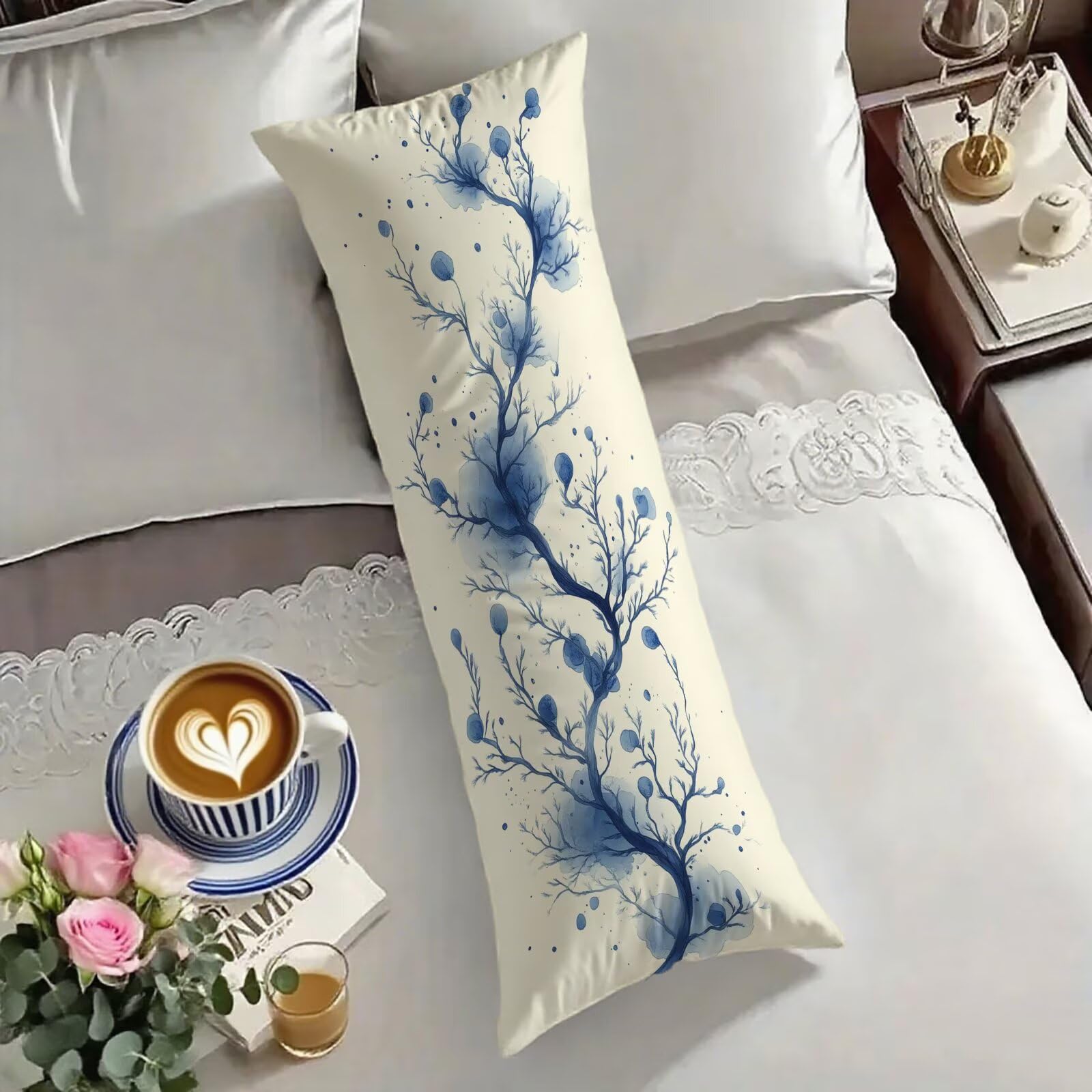 Housse traversin 60x180 turquoise beige double face décorative