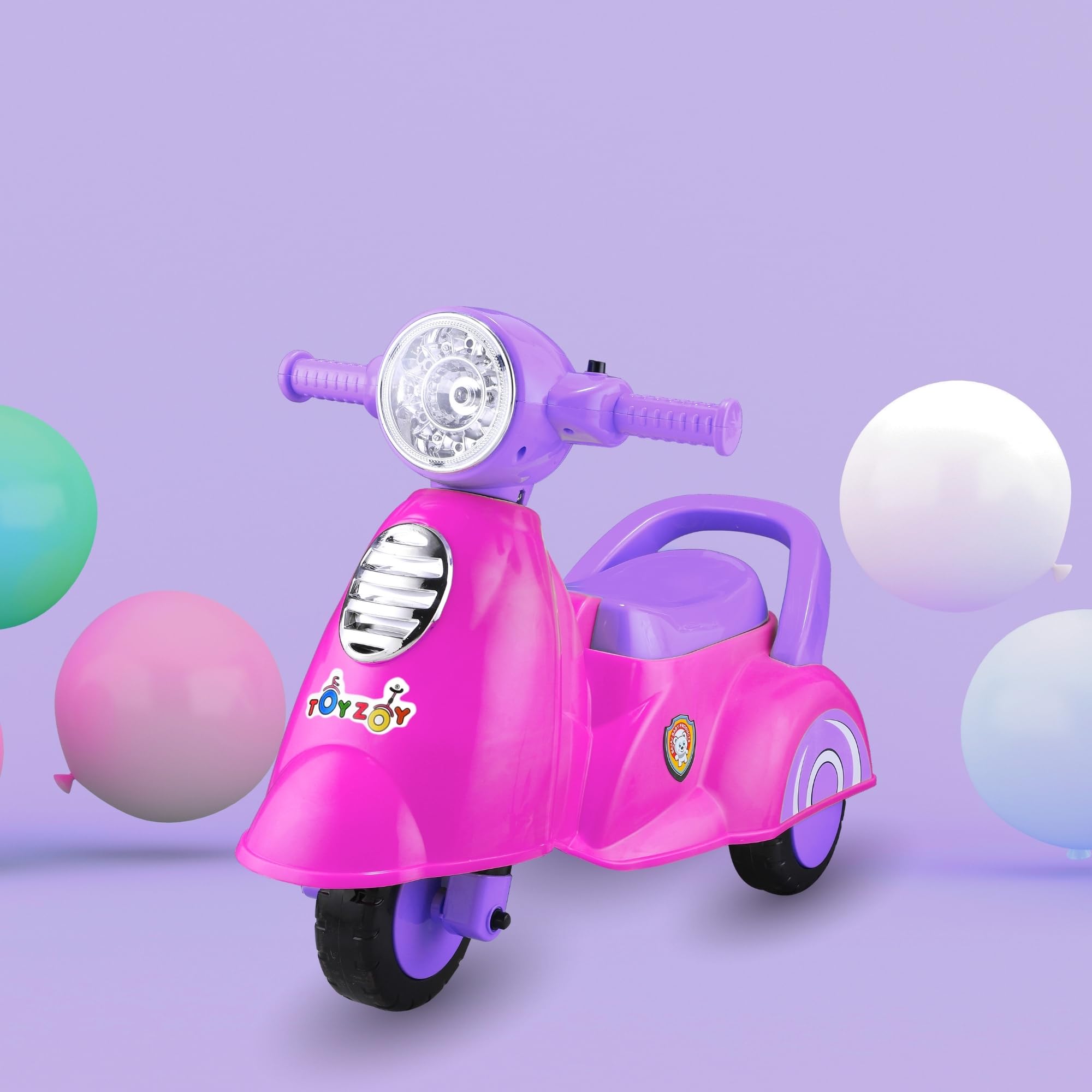 Toyzoy Shooter Scooter Manual Push Ride On with Music & LED Headlight for Kids|Boys|Girls Age 1.5 to 3 Years|Carrying Capacity 25kgs (Pink & Purple)